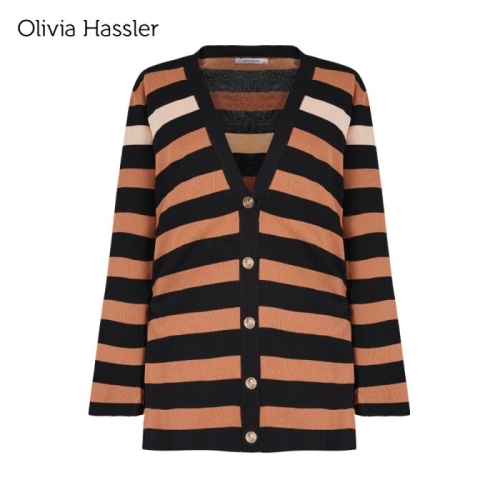 올리비아하슬러 루즈핏 스트라이프 브이넥 가디건_OHDFSW203 O
