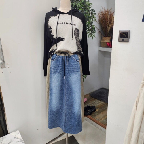 멜로디가든 김천구미M4F8S106 데님 테잎 배색스커