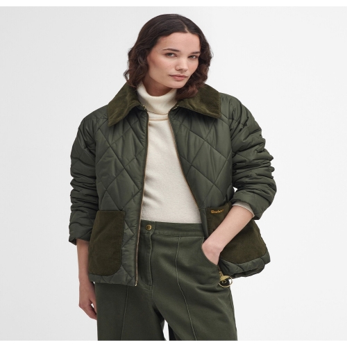 바버 URJU4F315 L3 여성 카키 Dalroy 퀼팅 자켓