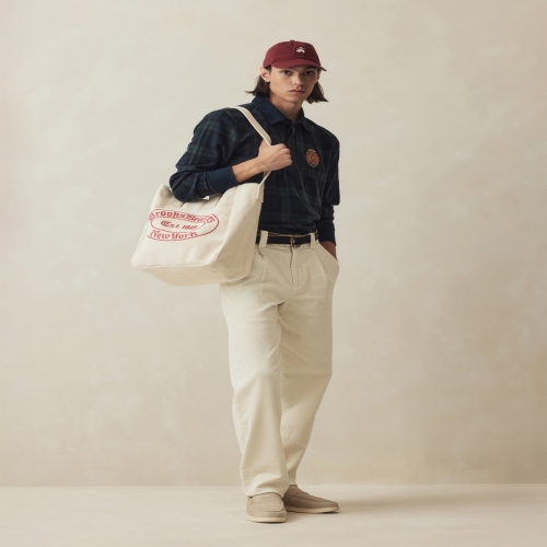 브룩스브라더스 코튼 라벨 로고 토트백 레드 BBABMB0001DEF