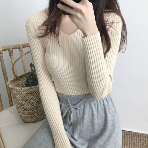 모던 슬림핏 브이넥 이너 기본 골지 긴팔 니트 WFFH7EK