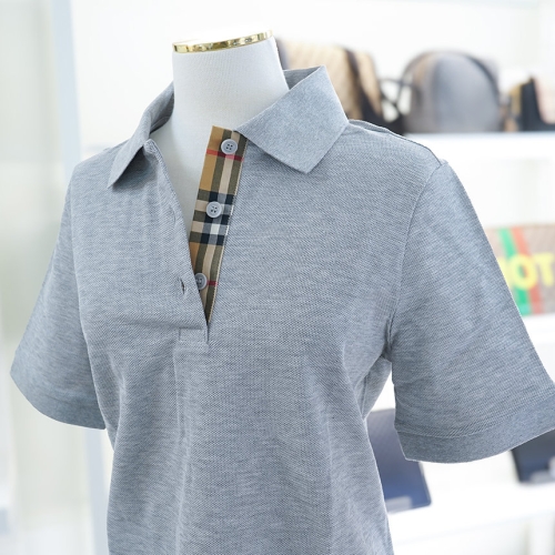 버버리 체크 여자 반팔 셔츠 80669011 말레코 카라티 그레이 면 폴로