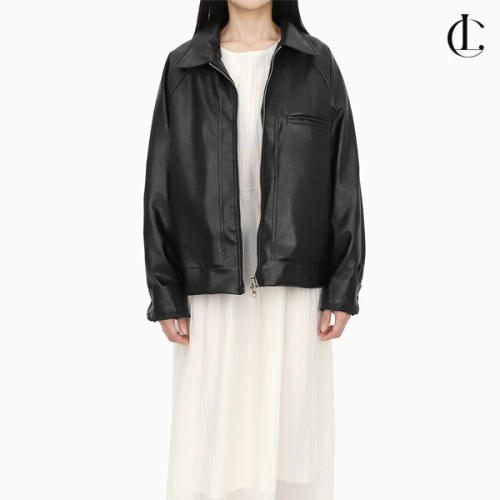 엘케이트 여성 가죽자켓 비건레더 오버핏 나그랑 카라 투웨이 아우터 LELI001