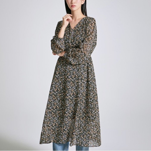 스파오 플라워 V넥 롱 원피스 SPOWB49W03-T