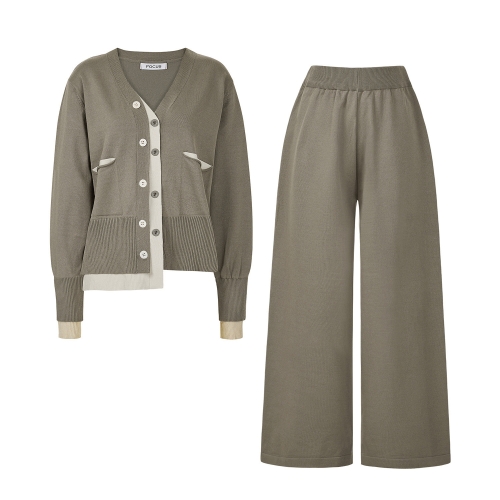 포커스 배색루즈핏가디건+와이드니트팬츠SET PBVFF4F3KT2081