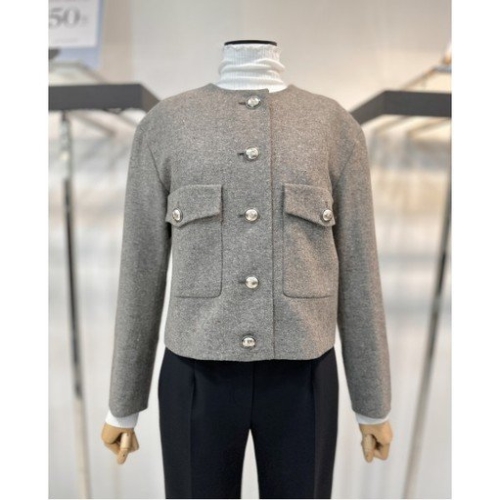 더아이잗컬렉션 여성 노카라 아웃포켓 울 자켓 CPAA0JK441