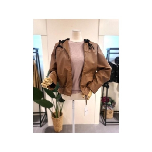 미스칸트 후드 집업 셔링 에코 가죽 점퍼 BR KNLTN903