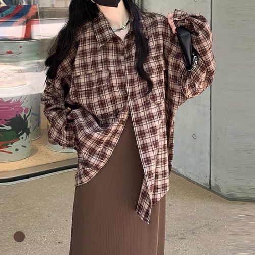 KARRA 초코라떼체크셔츠_A4F0431