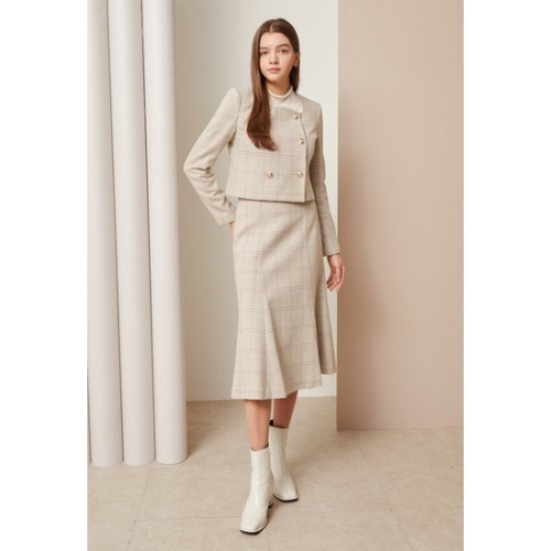 제이제이 지고트 울 체크 머메이드 스커트 GMCA0SK53