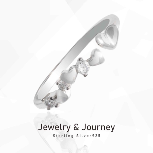 제이앤제이  실버925 미니 하트 큐빅 피치 오픈링 반지 JRS001