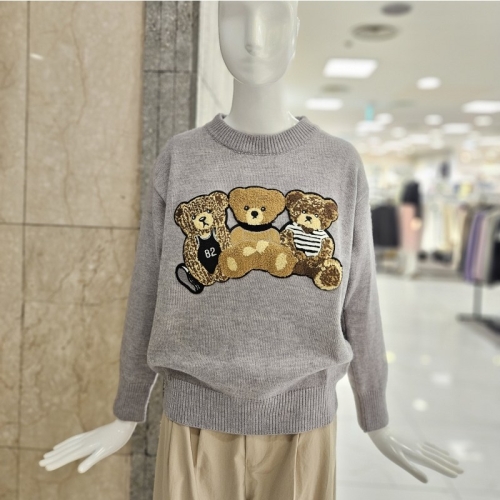 밸리걸 부클 곰 자수 긴팔 니트 921280 그레이 ONE