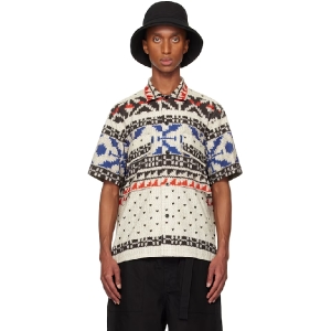 사카이 오프 화이트 블루 니트 프린트 셔츠 242445M192007