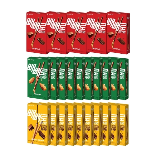 롯데제과  빼빼로 초코 46gx5개 + 아몬드 32gx10개 + 초코필드 45gx10개