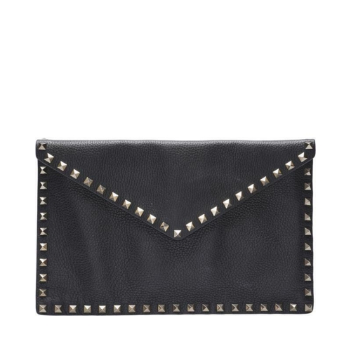 발렌티노 빈티지 블랙 카프스킨 엔벨로프 락스터드 스탐파 알체 여성 클러치 TW2P0P56VSH 0N