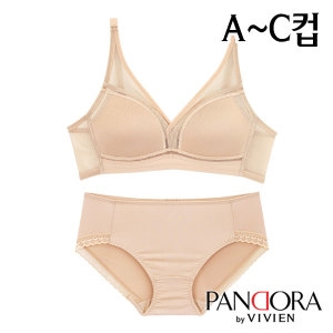 판도라 노와이어 풀컵 메쉬무빙몰드브라팬티 2종 세트_PB7146 75A-90C