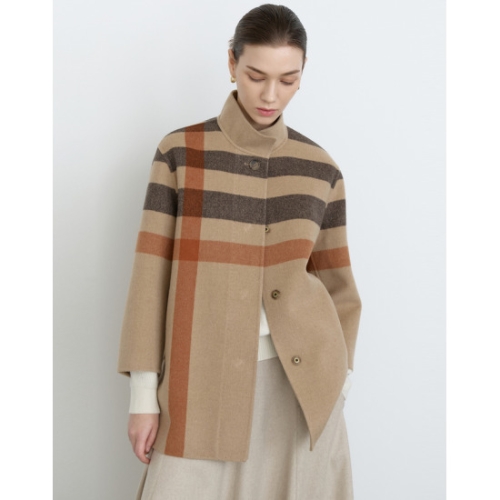 닥스레이디스 여성 캐시미어 블랜디드 베이지 빅체크 울캐시미어혼방 하프코트_DLCO4DE91I2