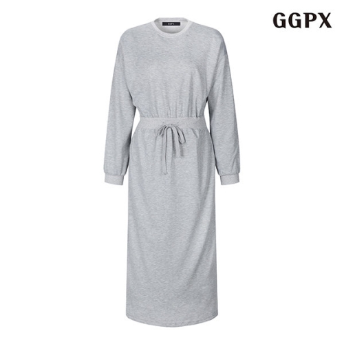 GGPX 데일리 라운드 허리 밴딩 베이직 롱 원피스 GOCOW037D