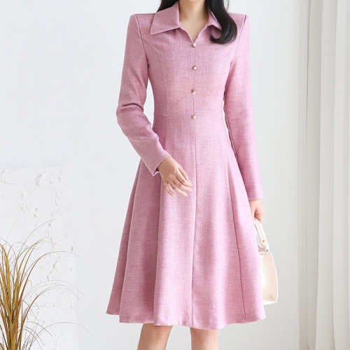 모리스커밍홈 진주 버튼 오픈 카라 원피스_M2409OP160C