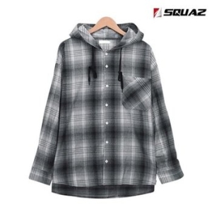 스콰즈 남녀공용 셔츠 빈티지 루즈핏 후드 체크남방 SRI049