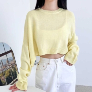 오노마 ONM 루즈핏 크롭 긴팔니트 트렌디 여리핏 라운드넥 여친룩 19306926