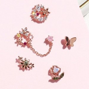 핑크  블라썸 체인 연결 레이어드 투핀 피어싱 WFCE020