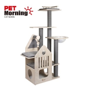 펫모닝 모던 캐슬 투명볼 원목캣타워 PMC-6523