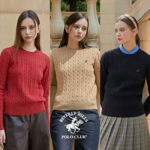 비버리힐즈폴로클럽 여성 메리노 울 블렌디드 케이블 니트 3종