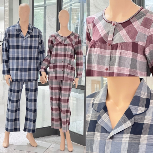 비너스 움직임이 약기모 면캐시미어 체크 긴팔 파자마 VPA4463W