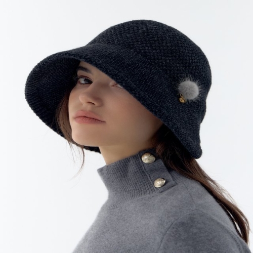 헤지스 여성 그레이 짜임 울혼방 벙거지모자_HILG4F815G3