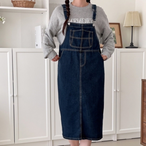 더바디시크릿 루즈핏 여성 멜빵 스커트 NB24313