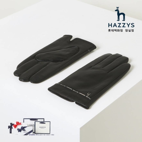 헤지스 남성 블랙 체크라인 퍼안감 양가죽 장갑_HJGV4F126BK
