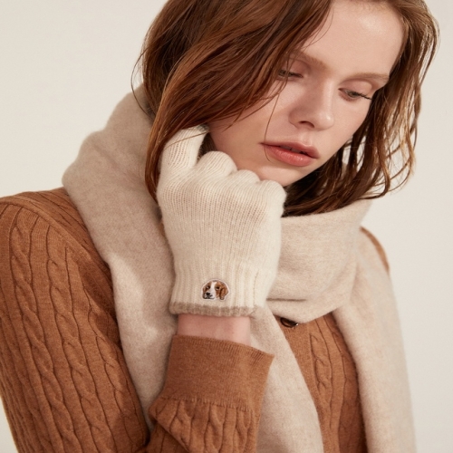 헤지스 베이지 퍼피자수 울캐시미어혼방 장갑_HJGV4F952I2