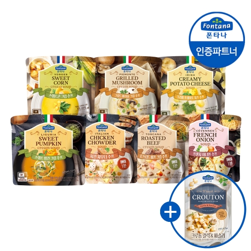 샘표식품 폰타나 그릴드 머쉬룸 크림수프 180g 10개 + 크루통 갈릭 앤 파슬리 28g