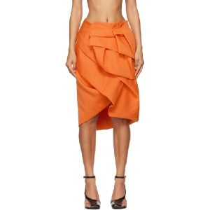 드리스반노튼 오렌지 드레이핑 페플럼 미디 스커트 242358F092020