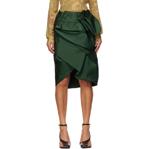 드리스반노튼 그린 드레이핑 페플럼 미디 스커트 242358F092038