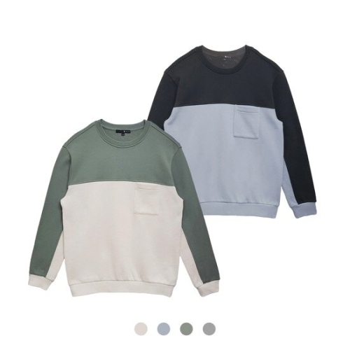 닉스 남 C100 3단쭈리-칼라 블록 워싱 맨투맨 FNQSCTM153P