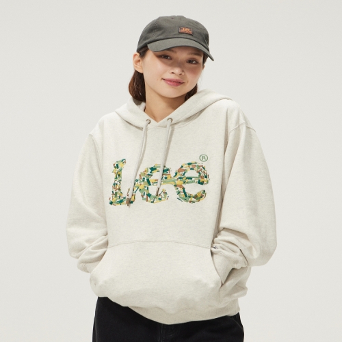 LEE 카모 트위치 로고 후드 티셔츠 오트밀 LE2403HD03OT 249787
