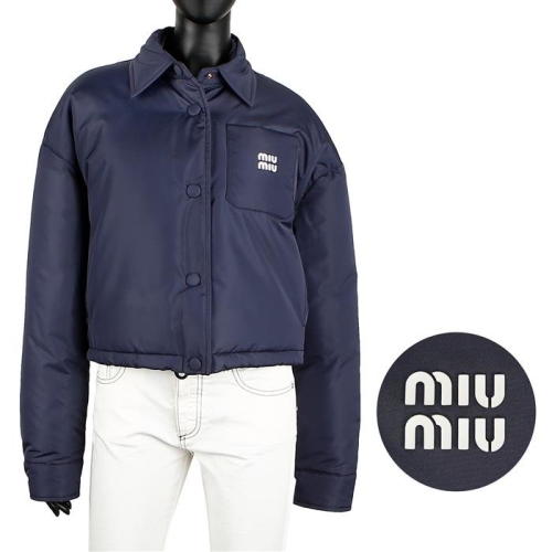 미우미우 로고 카라 패디드 재킷 네이비 ML95413FMF0008 1326893