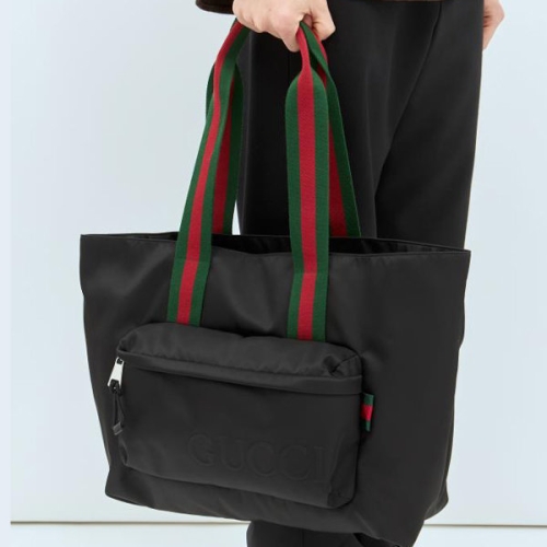 구찌 웹스트라이프 스트랩 로고 엠보스 나일론 토트백 블랙 802172 FADUZ 1066