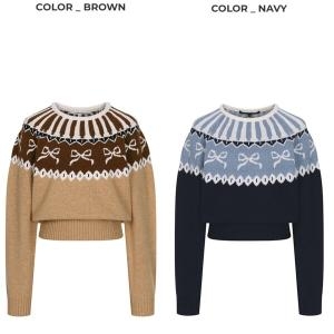 올리브데올리브 OK4WPA71 리본 노르딕 니트 풀오버 없음 23 네이비 /01 55