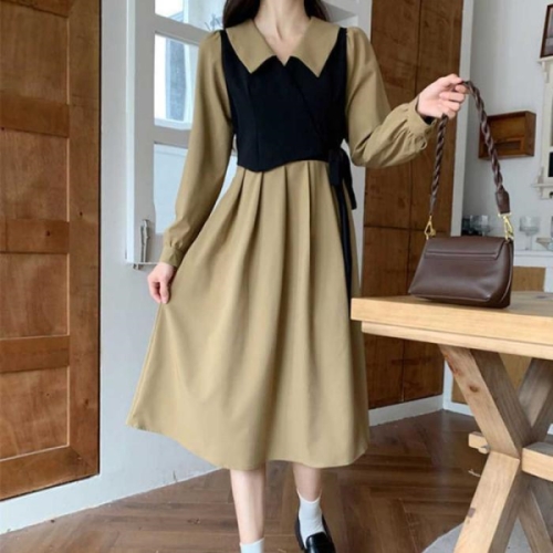 오노마 ONM 핀턱 A라인 롱원피스 빅카라 레이어드st 가을 여친룩 20267231