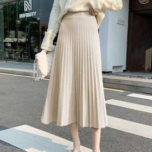 오노마 ONM 여자 봄 미팅 소개팅 룩 주름 니트 플레어 롱 스커트 16078914