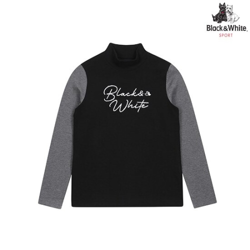 블랙앤화이트 여성 소매배색 하이넥 티셔츠 9244LXSR_BLACK