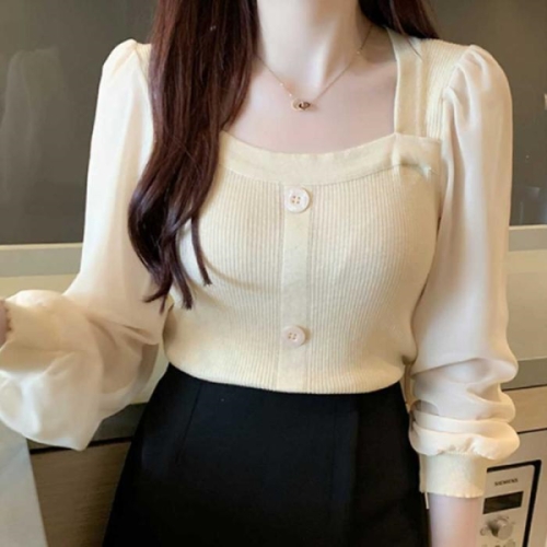 오노마 ONM 여자 데이트 룩 소개팅 미팅 코디 쉬폰 니트 블라우스 16078859