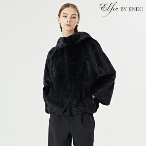 진도 여성 Elfee 풀스킨 휘메일 밍크 후드 자켓 E8W3EJ11