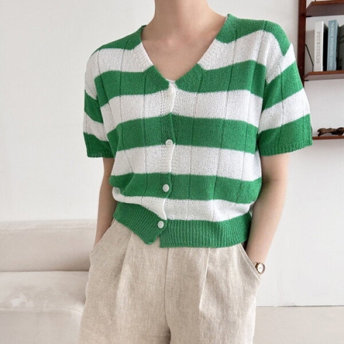 샵앤 엘프 국산 여성 여름 아우터 데일리 단갈 반팔 니트 가디건 21DS-WCD-32