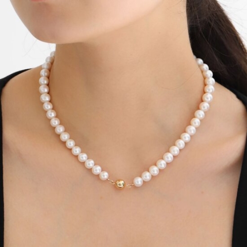 쥬릭스  14K 라운드 자석장식 8mm 담수 진주목걸이 JGN0051