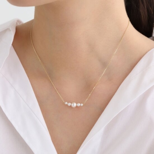 쥬릭스  14K 그라데이션 체인 진주목걸이 JGN0050