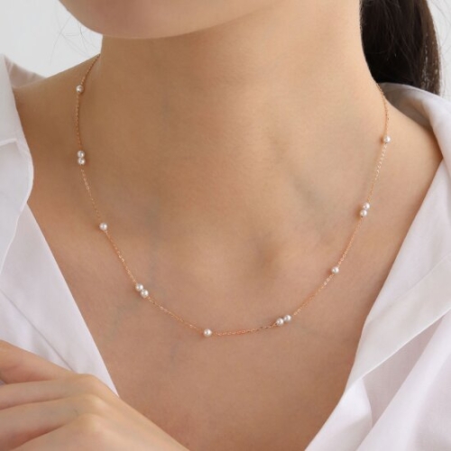 쥬릭스  14K 믹스패턴 3mm 체인 진주목걸이 JGN0048