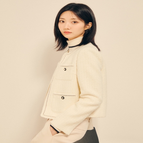 JJ지고트 울 트위드 라운드넥 오픈 재킷 GPAM0JK931